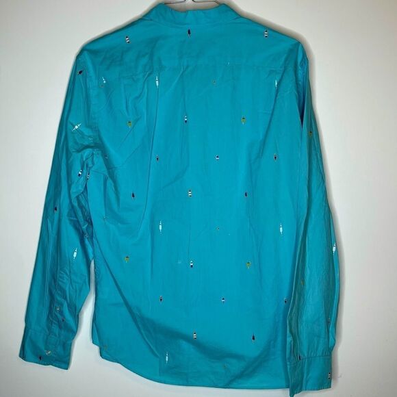 Large J Crew Teal LS Shirt with Buoys and Bobbers Small Print - Picture 2 of 4